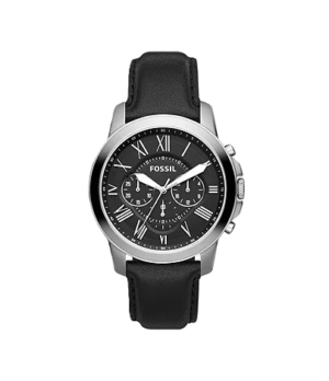 Fossil Grant Leather Belt Black Silver Watch