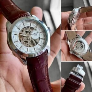 Tissot silver Leather Automatic watch